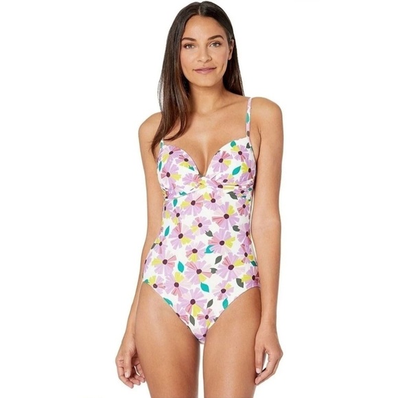 Kate Spade Wallflower Floral Print Draped Molded Cup One Piece Swimsuit - Picture 10 of 10